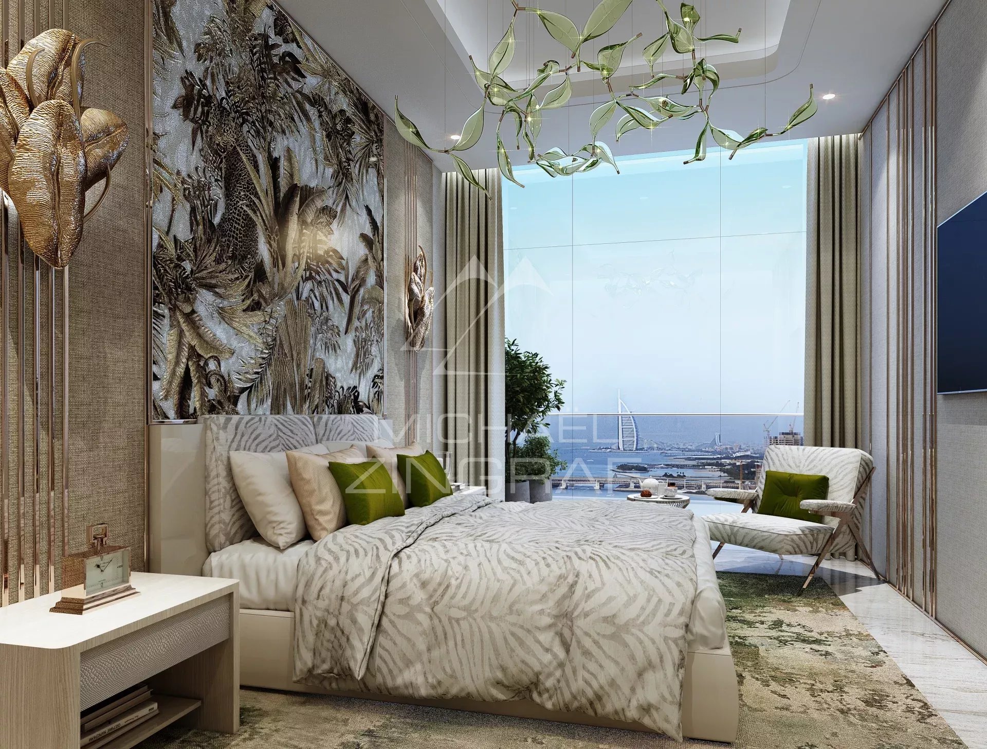 Apartment room in Dubai Apartment room in Dubai with a view and modern decor.