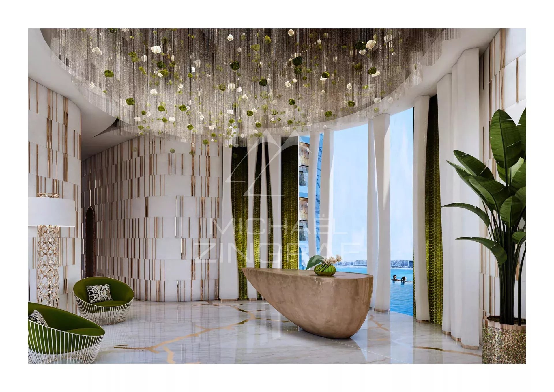 Appartement moderne à Dubaï Intérieur d'un appartement moderne à Dubaï avec décoration contemporaine et vue sur l'extérieur.