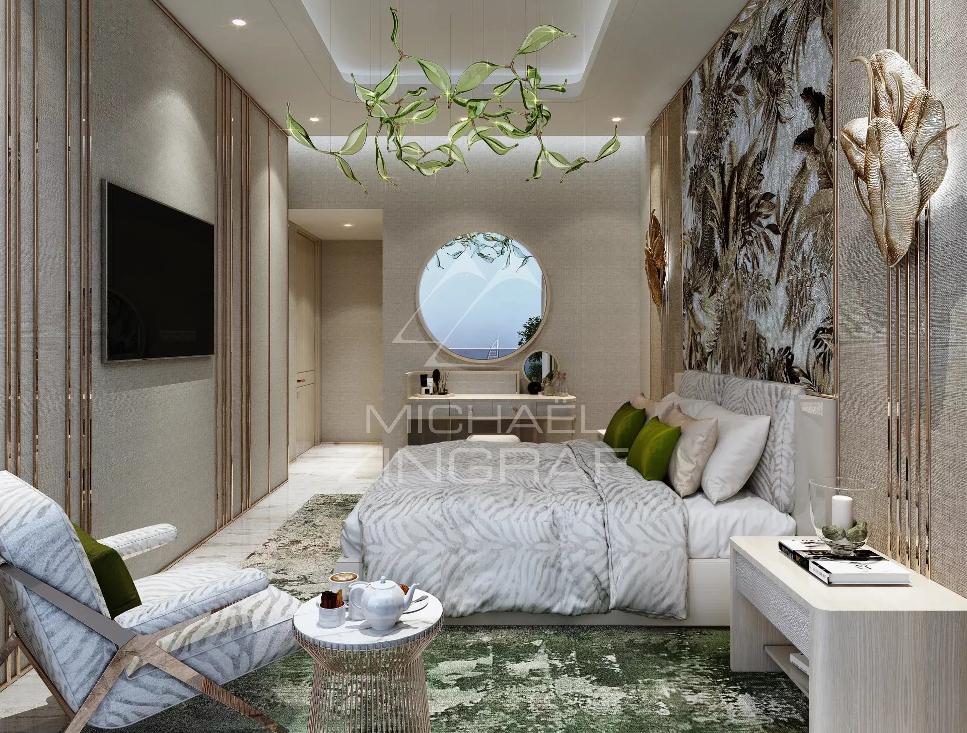 Chambre d’appartement à Dubaï Chambre d'appartement à Dubaï avec décoration moderne et élégante.
