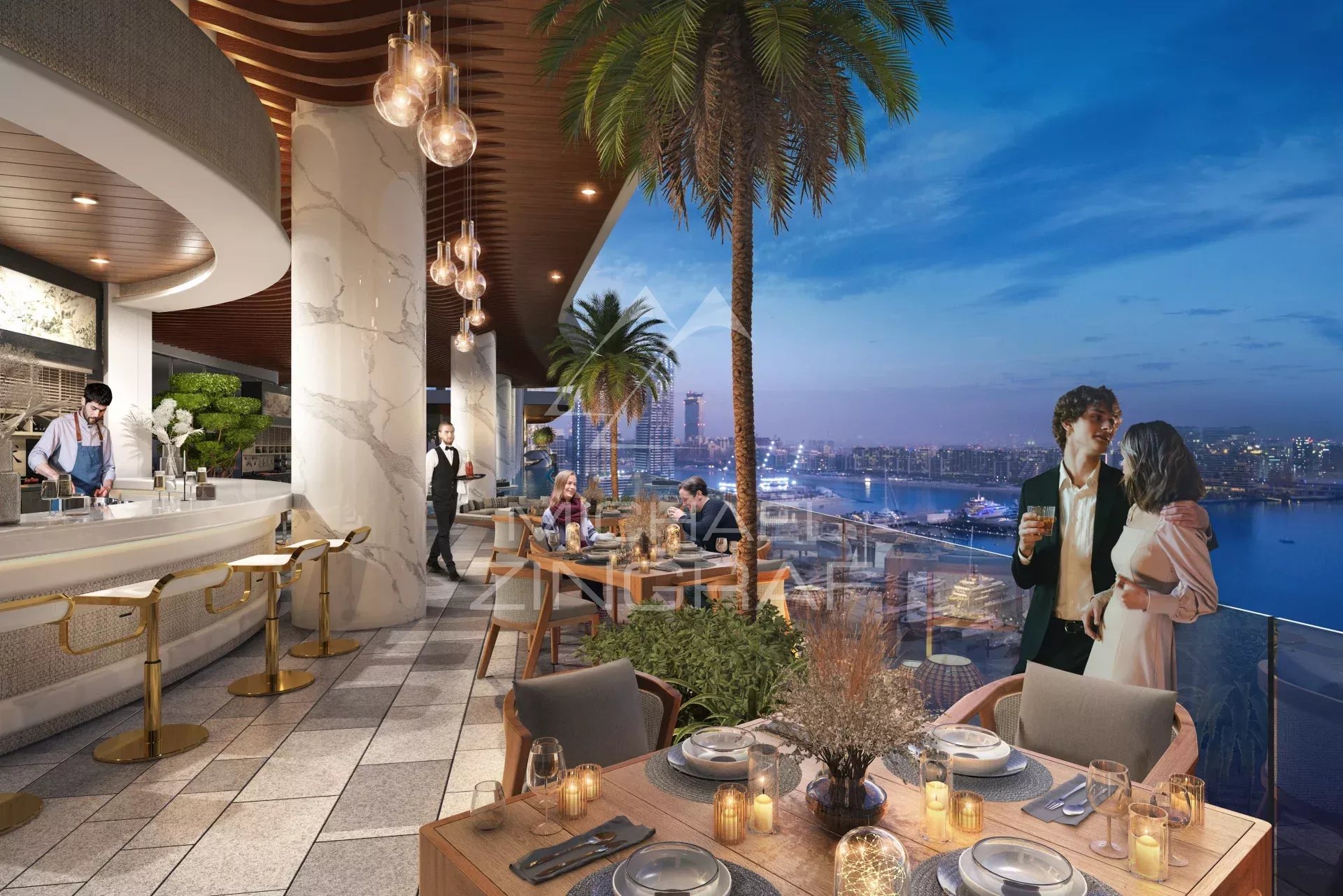 Terrasse d’appartement à Dubaï Terrasse d'un appartement à Dubaï avec vue sur la ville, mobilier moderne et ambiance élégante.