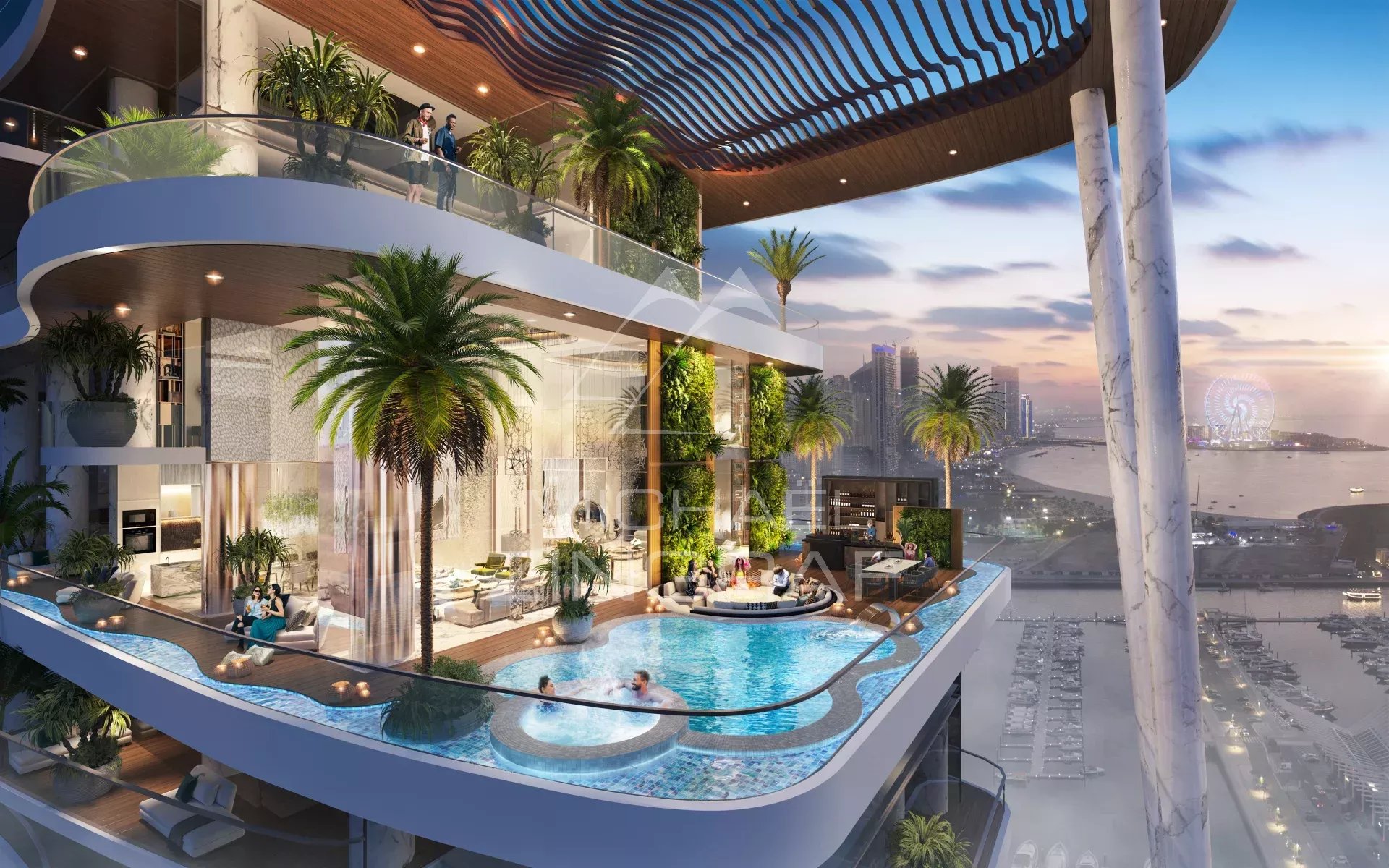 Appartement 2 chambres à Dubaï Appartement moderne à Dubaï avec terrasse et piscine, vue sur la mer.