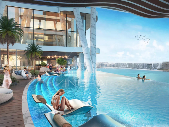 Vue d'un appartement à Dubaï avec piscine et espaces extérieurs