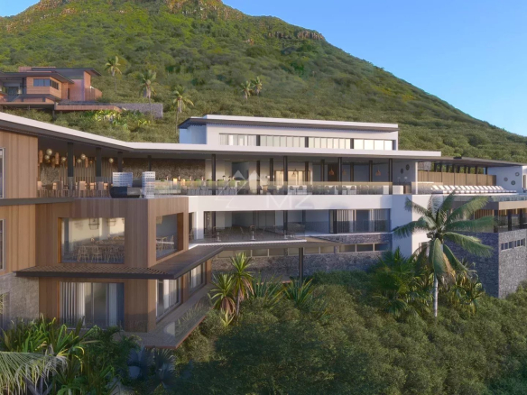 Villa moderne avec piscine à débordement et vue sur la montagne à Rivière Noire.