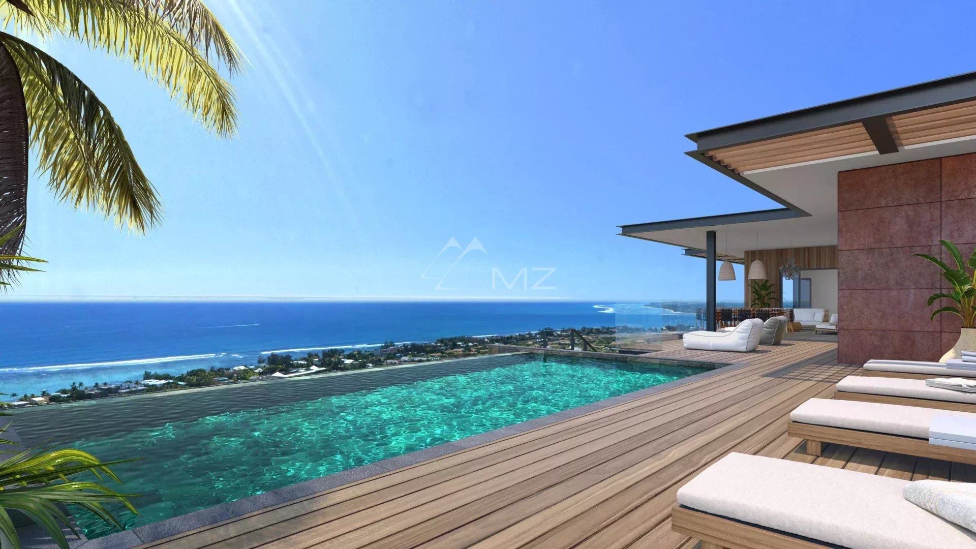 Villa BENGALI à Rivière Noire Vue de la terrasse d'une villa avec piscine à débordement et mer en arrière-plan à Rivière Noire.