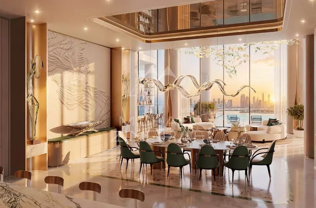 Appartement de luxe à Dubaï Intérieur d'un appartement de luxe à Dubaï avec salon et salle à manger modernes.