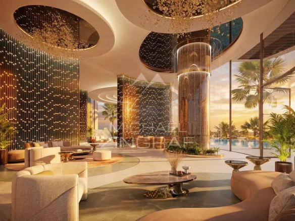 Intérieur d'un appartement de luxe à Dubaï avec des espaces de vie modernes et lumineux.