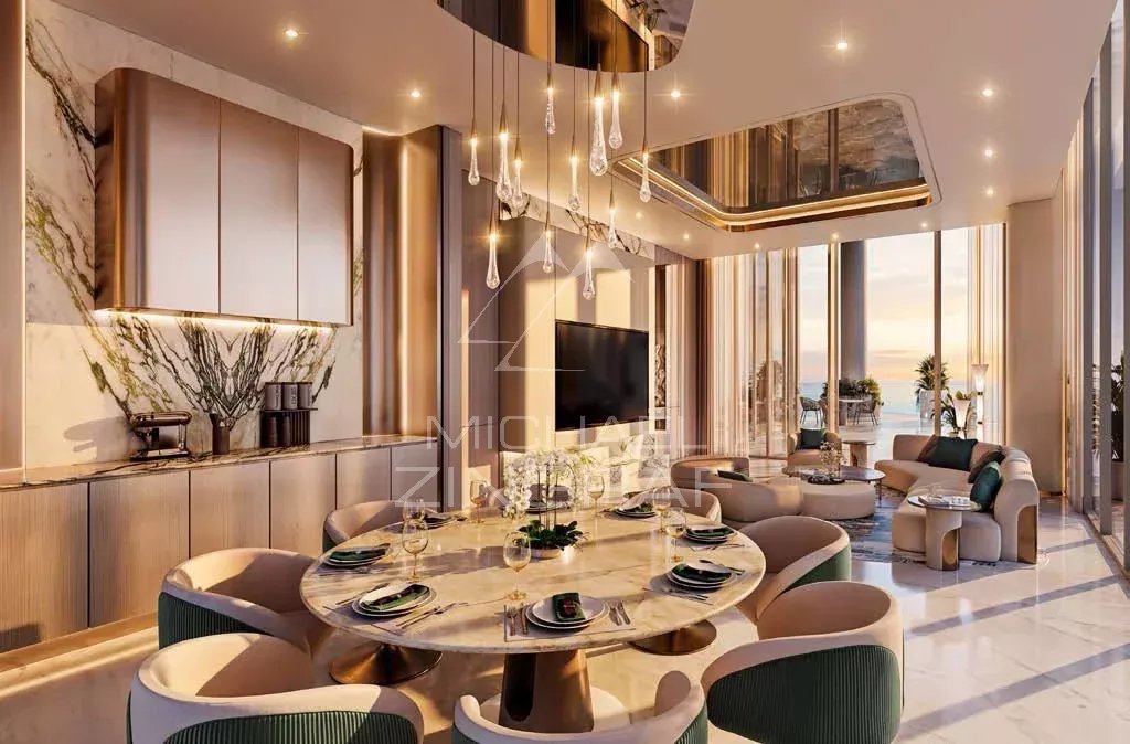 Résidence de luxe à Dubaï Intérieur d'une résidence de luxe à Dubaï avec salon et salle à manger modernes.