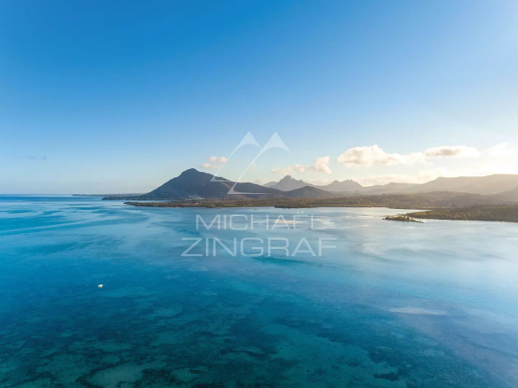 Panoramic view of the sea and mountains in Tamarin, Mauritius.