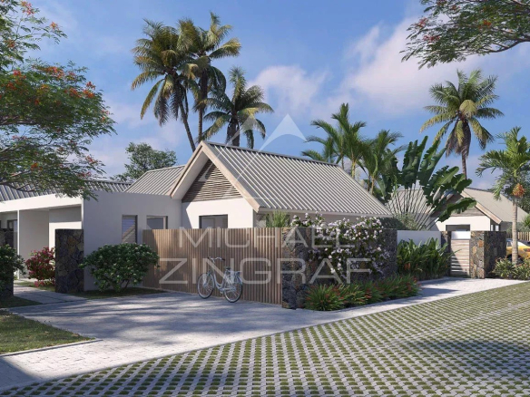 Contemporary 4-bedroom villa in a residential estate in Tamarin, surrounded by greenery.