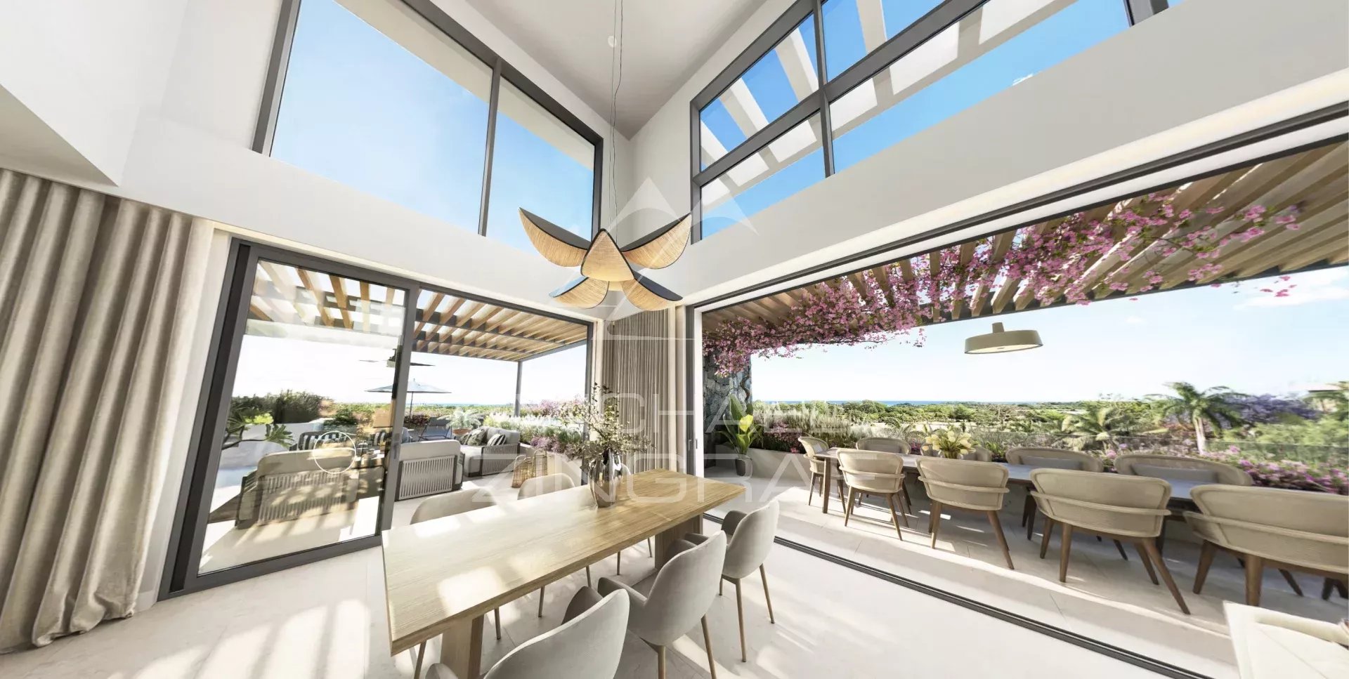 Modern penthouse in Balaclava Interior of a modern penthouse with dining room and views of a tropical garden in Balaclava.