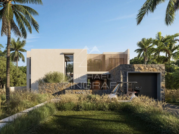 Villa moderne avec garage et jardin verdoyant dans un domaine golfique à Bel Ombre, Maurice.