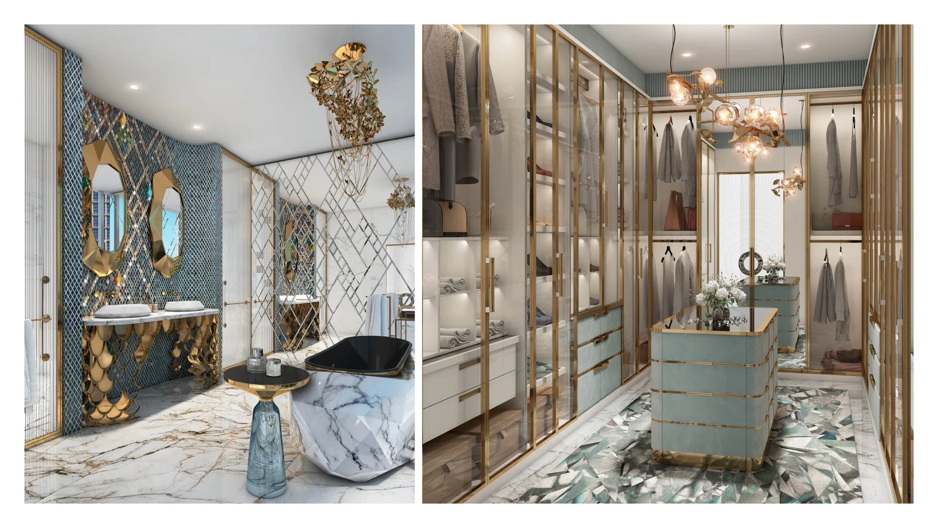 Intérieur d’un studio loft de luxe à Dubaï Salle de bain et dressing d'un studio loft de luxe à Dubaï avec des finitions élégantes.