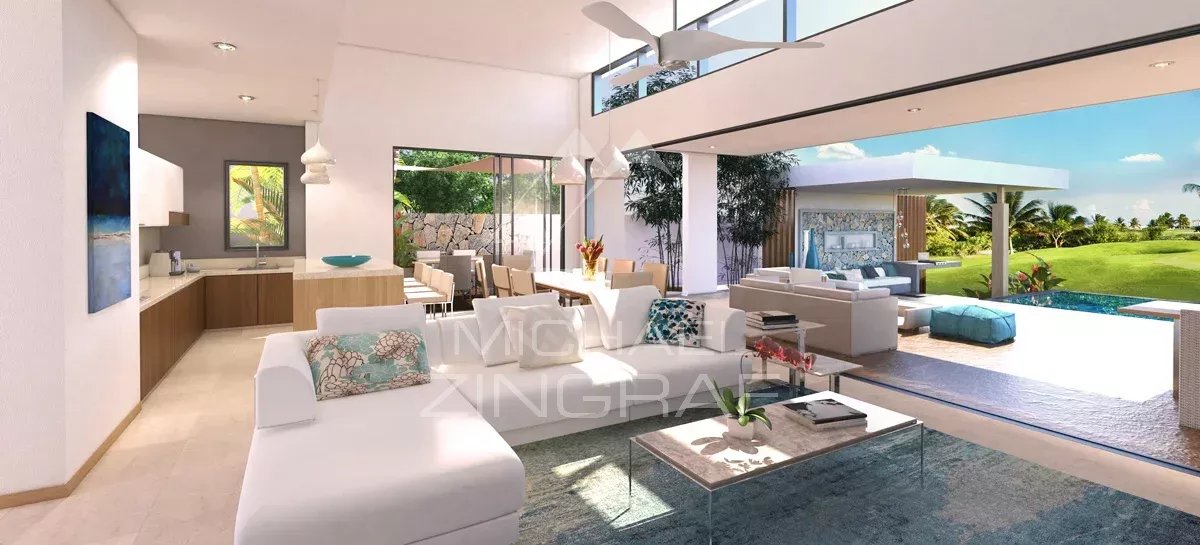 Interior of a contemporary villa under construction overlooking a golf course in Haute Rive.