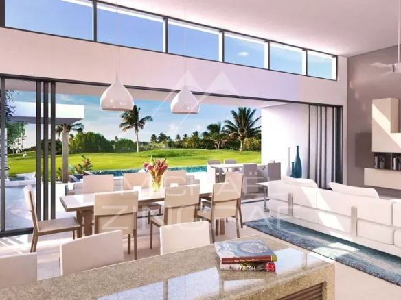 Interior of a contemporary villa overlooking a golf course in Haute Rive.