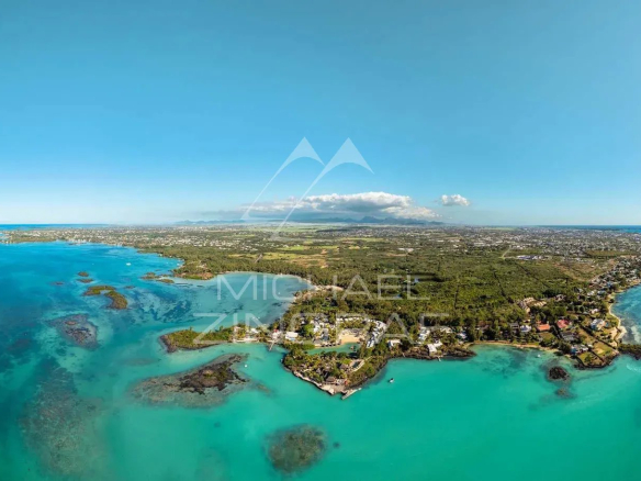Vue aérienne de l'Île Maurice, montrant la nature et le littoral d'Anse La Raie.