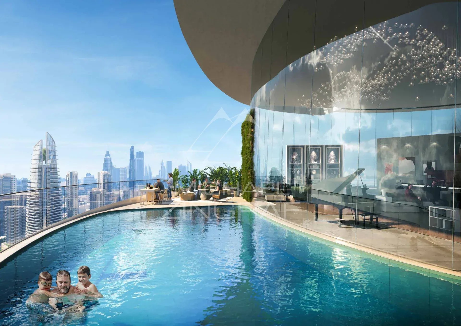 Duplex d’exception à Dubaï Duplex de luxe à Dubaï avec piscine et vue sur la ville.
