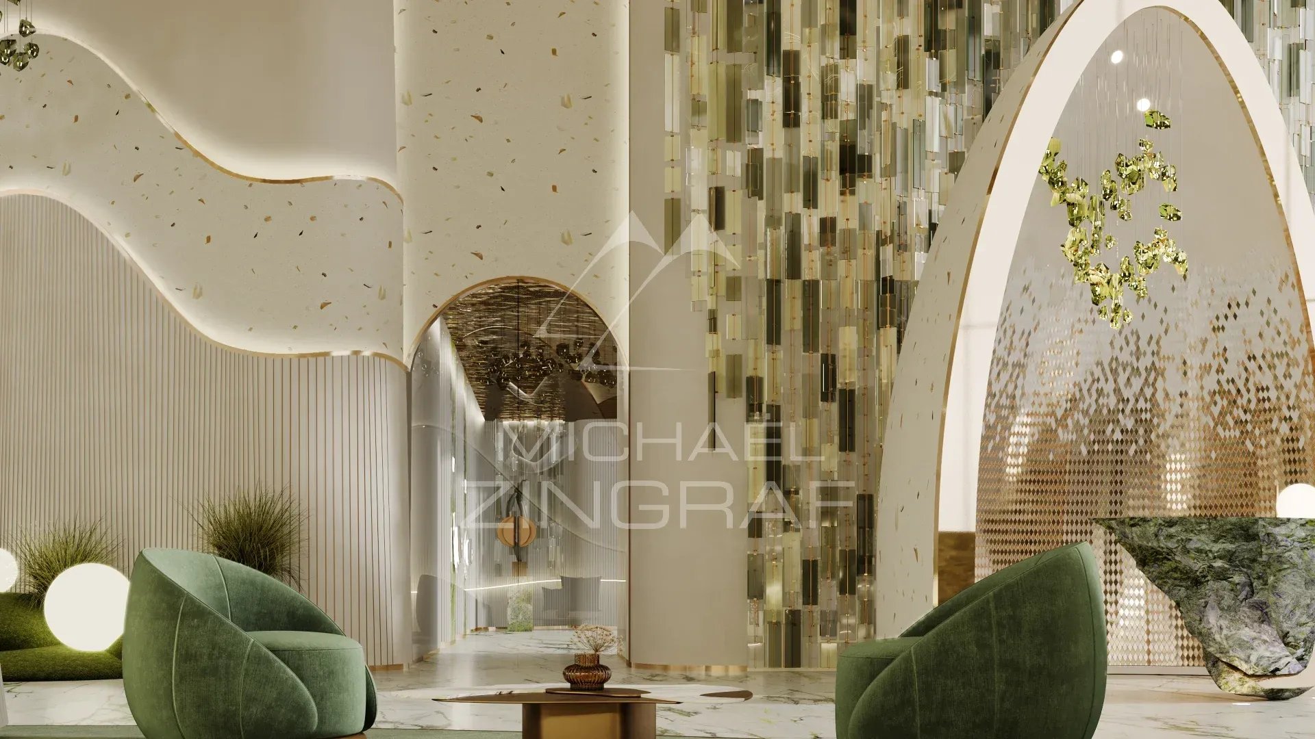 Intérieur d'un duplex de luxe à Dubaï avec un design contemporain et une lumière naturelle abondante.