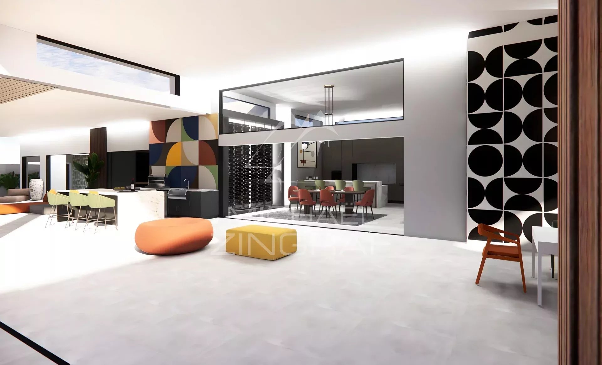 Intérieur d’une villa à Grand Baie Intérieur moderne d'une villa avec salon, cuisine et salle à manger à Grand Baie.