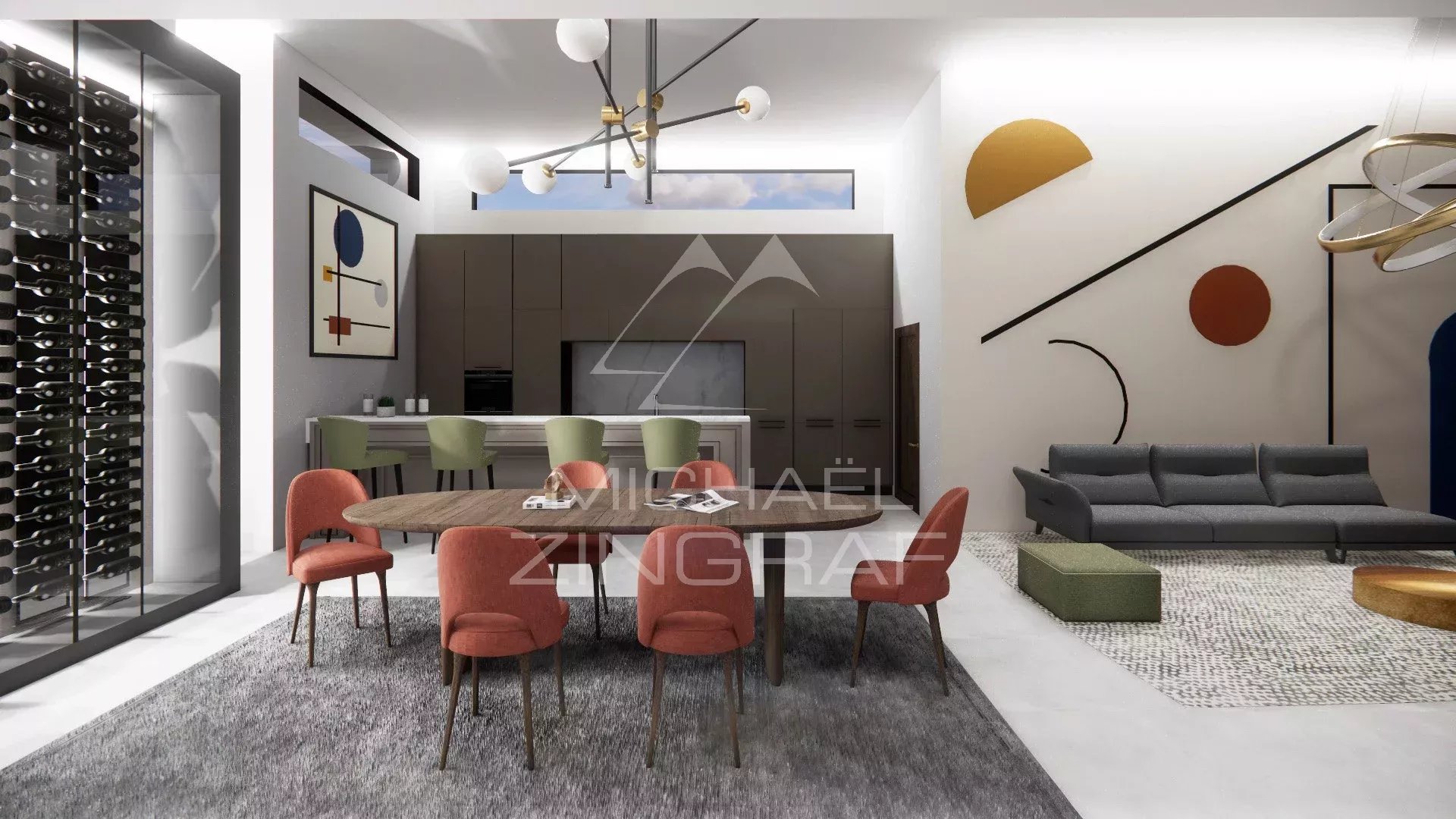 Intérieur de la villa LENI à Grand Baie Intérieur moderne d'une villa avec salle à manger, cuisine et salon à Grand Baie.