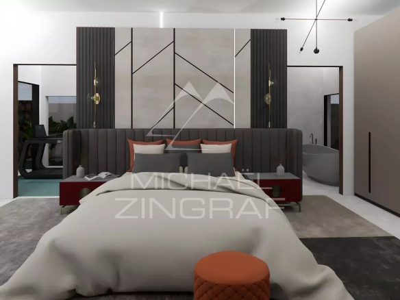 Chambre moderne avec lit king-size et décoration élégante dans une villa à Grand Baie.