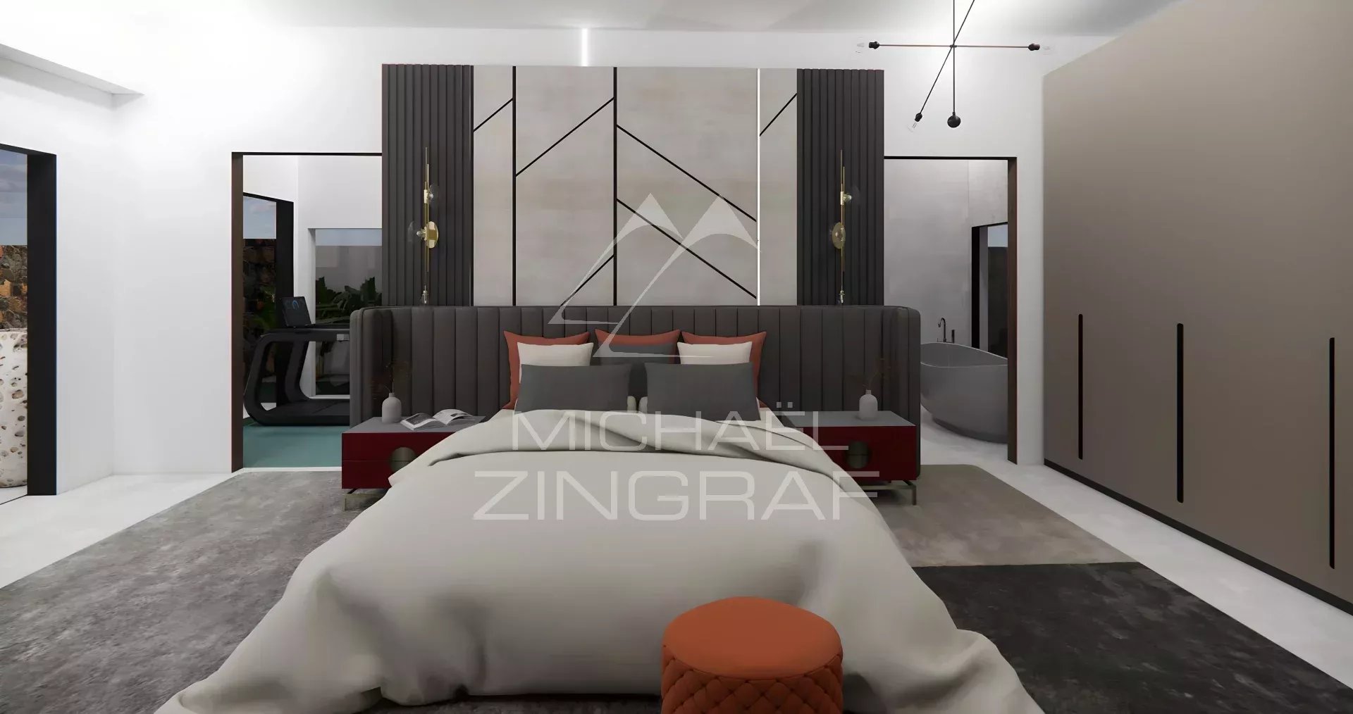 Chambre de la villa LENI à Grand Baie Chambre moderne avec lit king-size et décoration élégante dans une villa à Grand Baie.