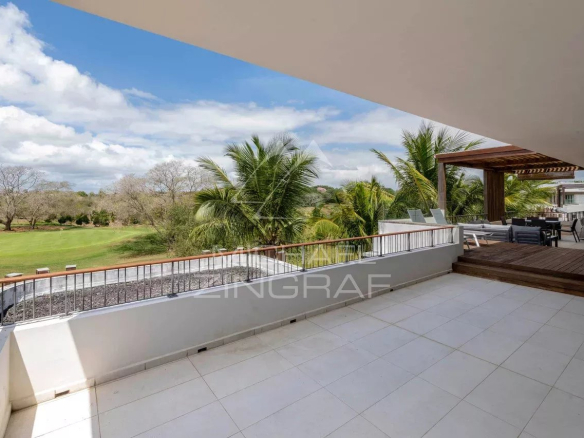 Penthouse terrace overlooking a golf course in Mont Choisy, Grand Baie.