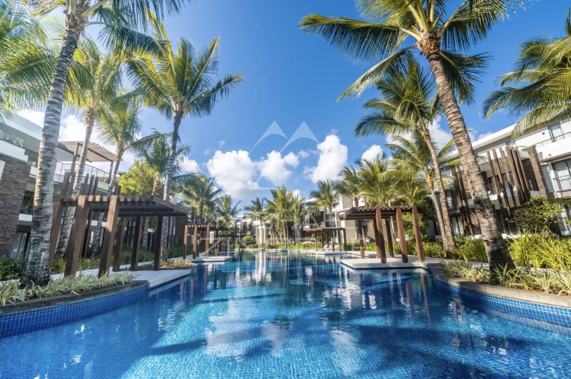 Penthouse swimming pool in Mont Choisy Swimming pool surrounded by palm trees in a contemporary residential complex in Mont Choisy, Grand Baie.
