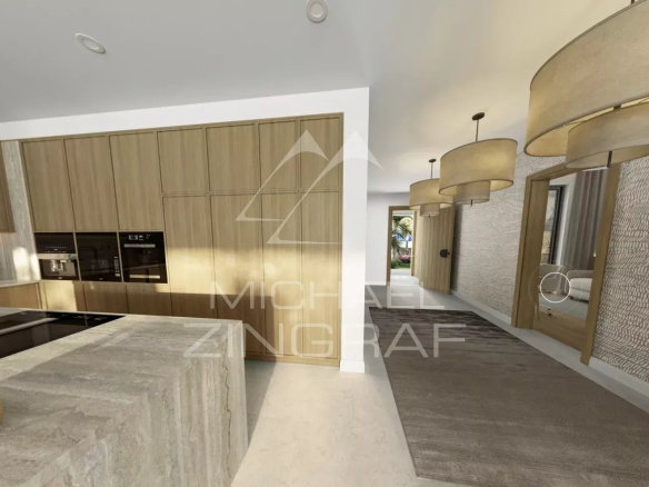 Intérieur d'un appartement moderne avec cuisine et salon à Balaclava.