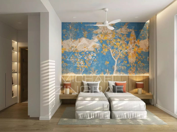Chambre d'appartement moderne avec mur décoratif à Balaclava
