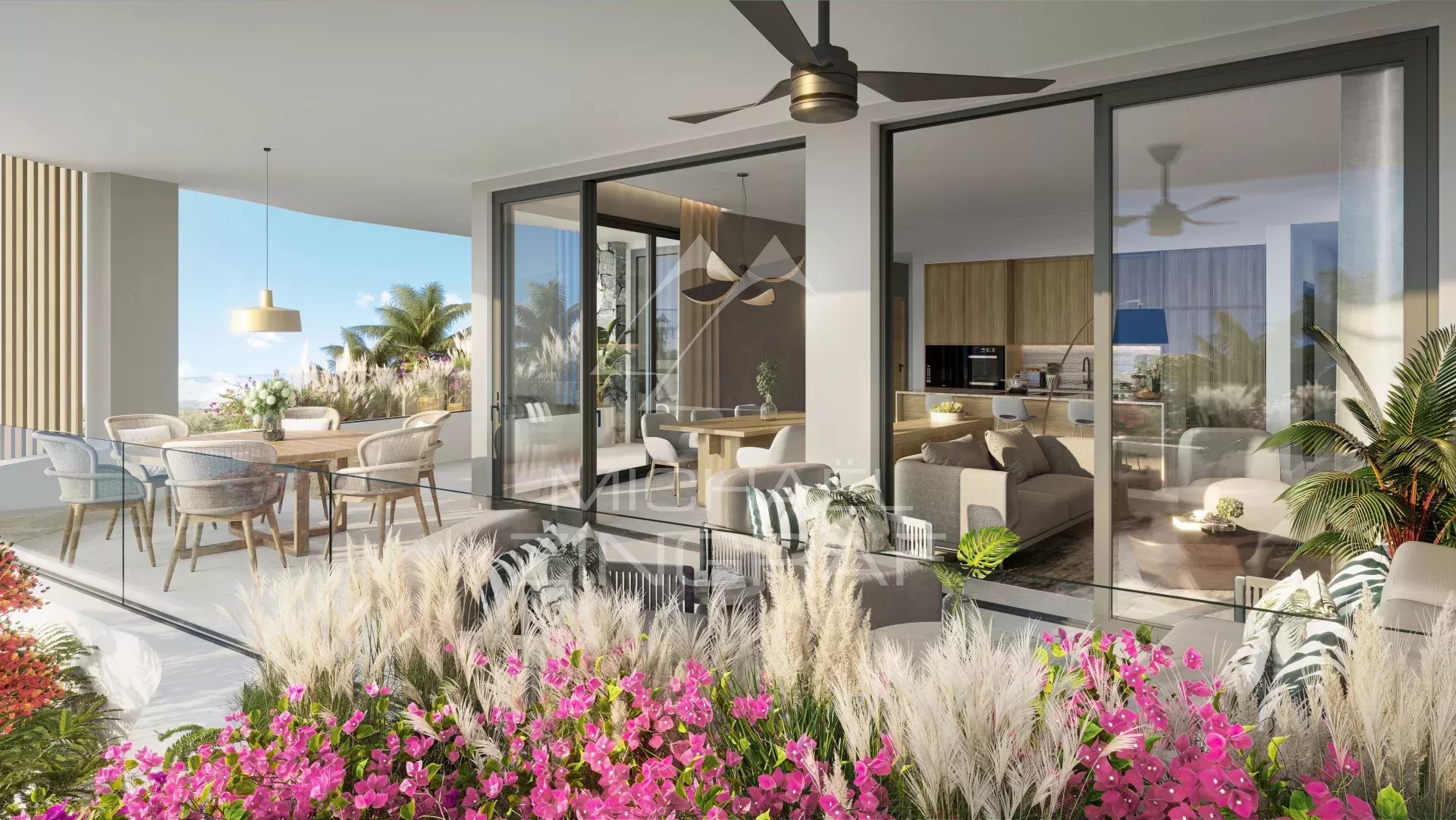 Appartement moderne à Balaclava Terrasse d'un appartement moderne avec vue sur un jardin tropical à Balaclava.