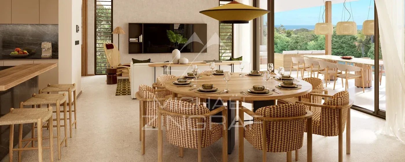 Intérieur de la Villa Vacoas Intérieur moderne de la Villa Vacoas avec salle à manger et salon lumineux à Bel Ombre.