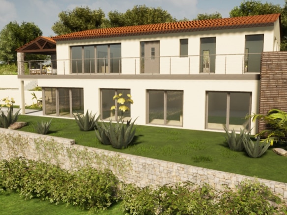 Vue extérieure d'une villa à Roquefort-les-Pins avec jardin et piscine, à aménager.