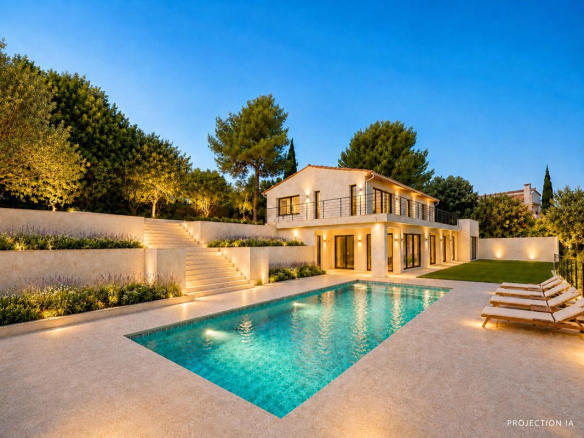 Modern villa with swimming pool and garden in Roquefort-les-Pins, ready for renovation.