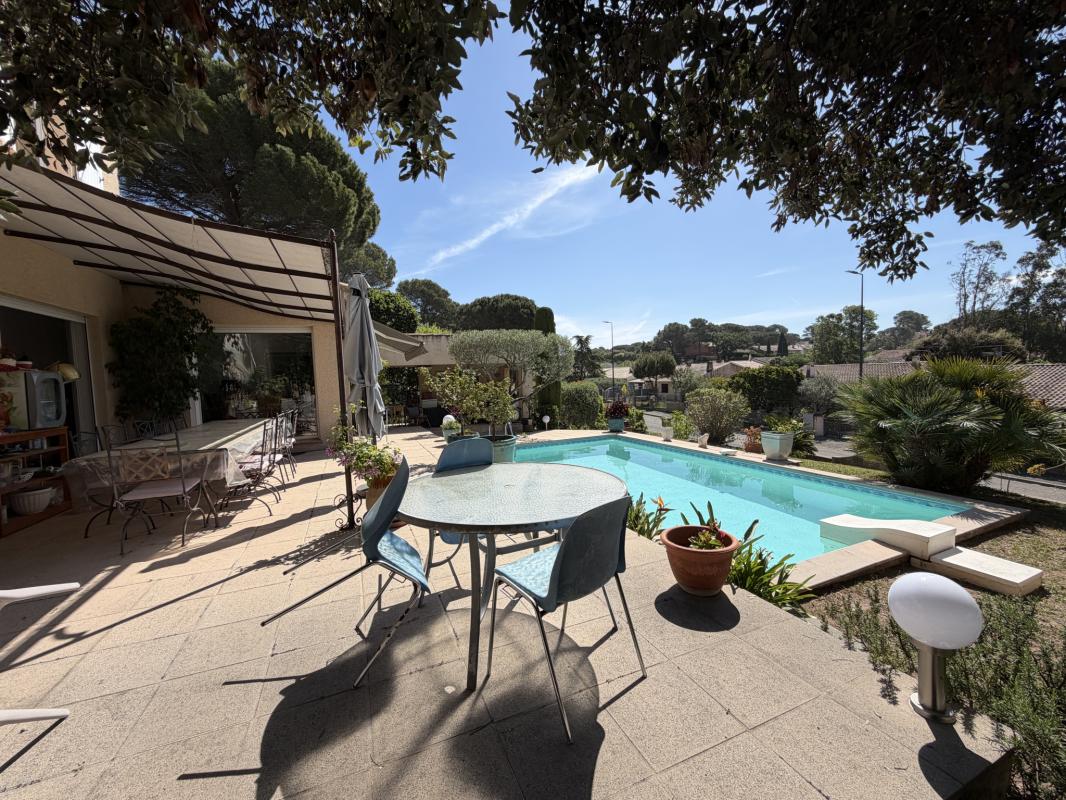 Villa avec piscine à Puget-sur-Argens Terrasse avec piscine et mobilier de jardin dans une villa à Puget-sur-Argens.