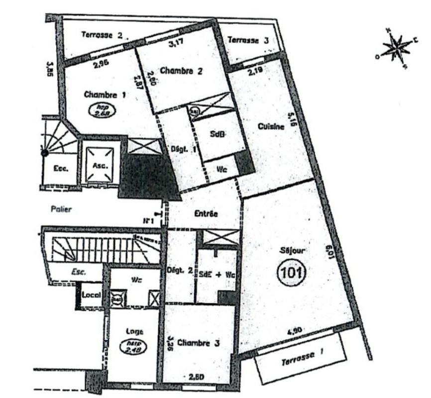 Plan de l’appartement à Montrouge Plan d'un appartement 4 pièces de 88m2 avec 3 terrasses à Montrouge.