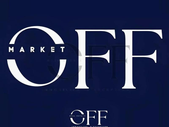 Logo de l'agence immobilière OFF MARKET sur fond bleu.