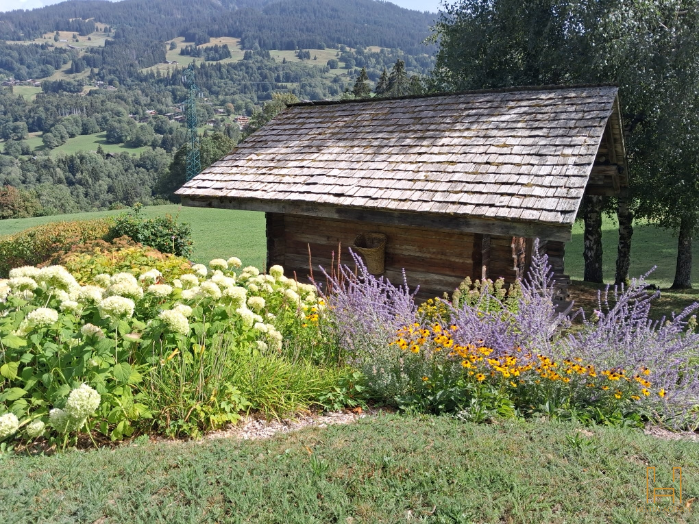Family chalet in Demi-Quartier Wooden chalet with a flower garden, overlooking green hills in Demi-Quartier.