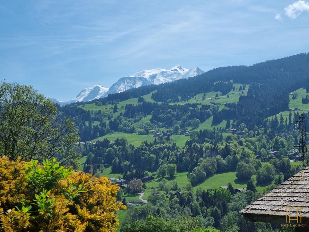 View of Mont Blanc from the chalet Panoramic view of the mountains and valley from a chalet in Demi-Quartier.