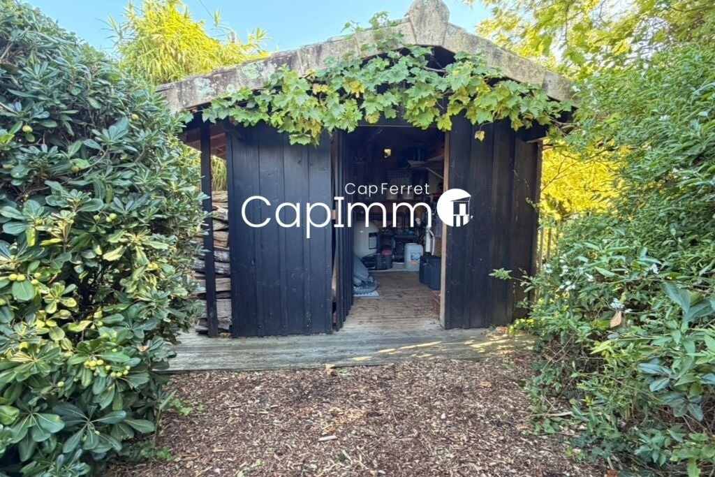 Garden shed in Lège-Cap-Ferret Wooden garden shed surrounded by greenery in Lège-Cap-Ferret.