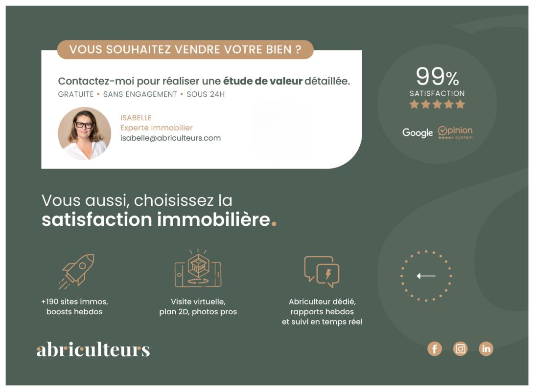 French real estate ad offering a detailed valuation, featuring Isabelle's photo and a 99% satisfaction badge.