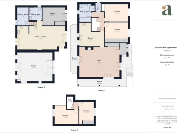 Family house plan with outbuilding in Bouc-Bel-Air, comprising several levels and rooms.