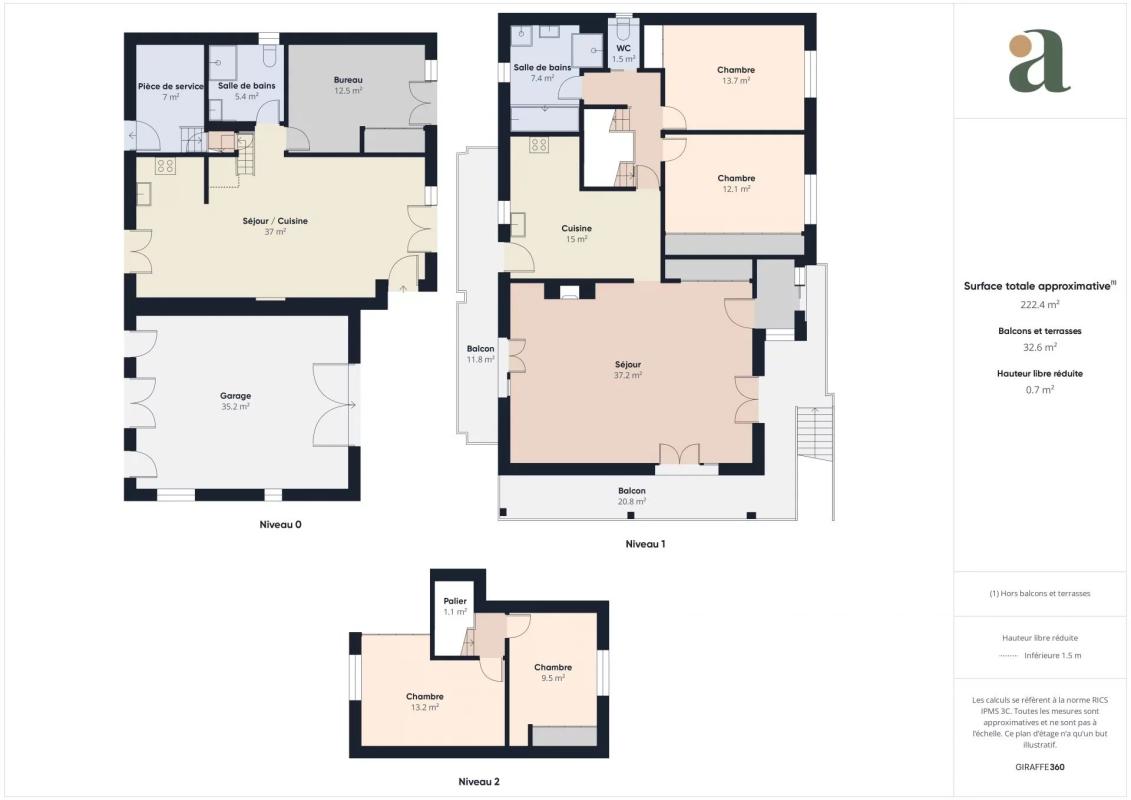 Family house plan with outbuilding in Bouc-Bel-Air, comprising several levels and rooms.