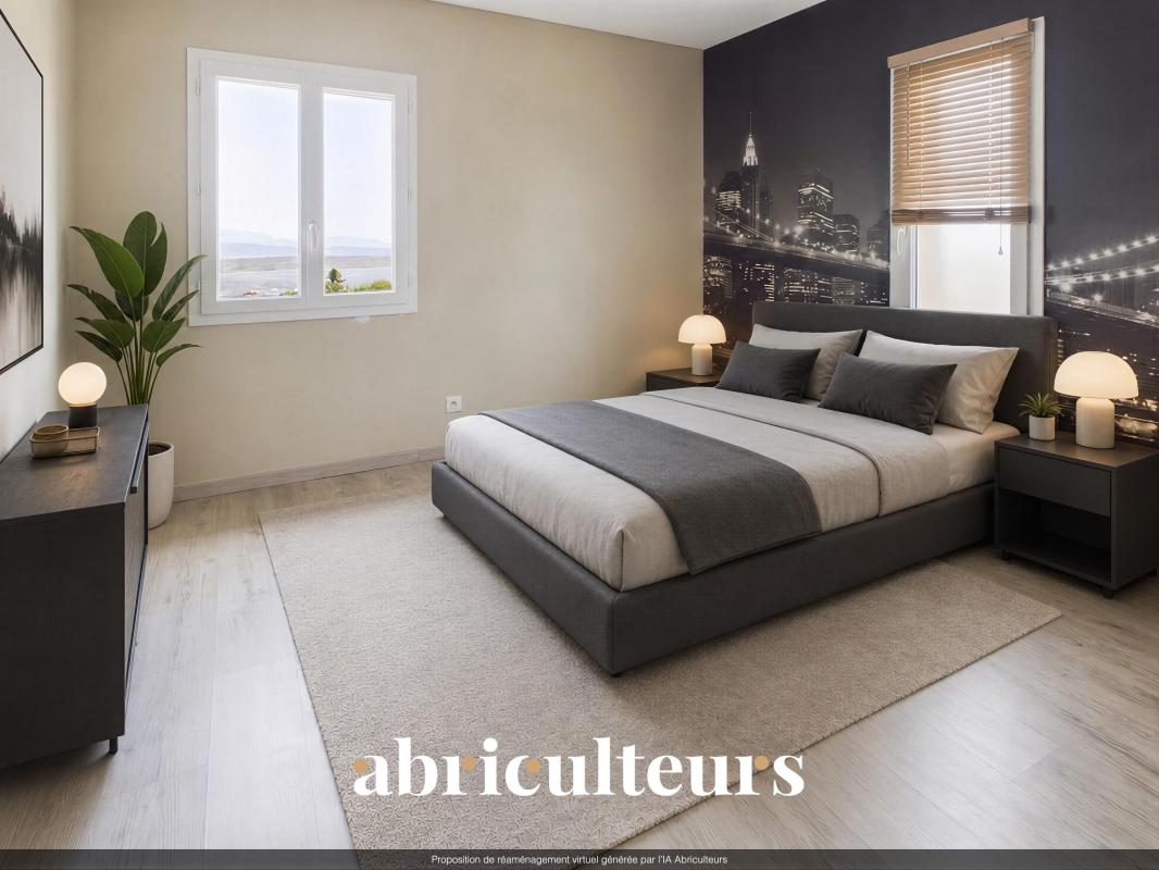 Modern bedroom in a villa in Callian Spacious room with double bed, modern decor and city view.