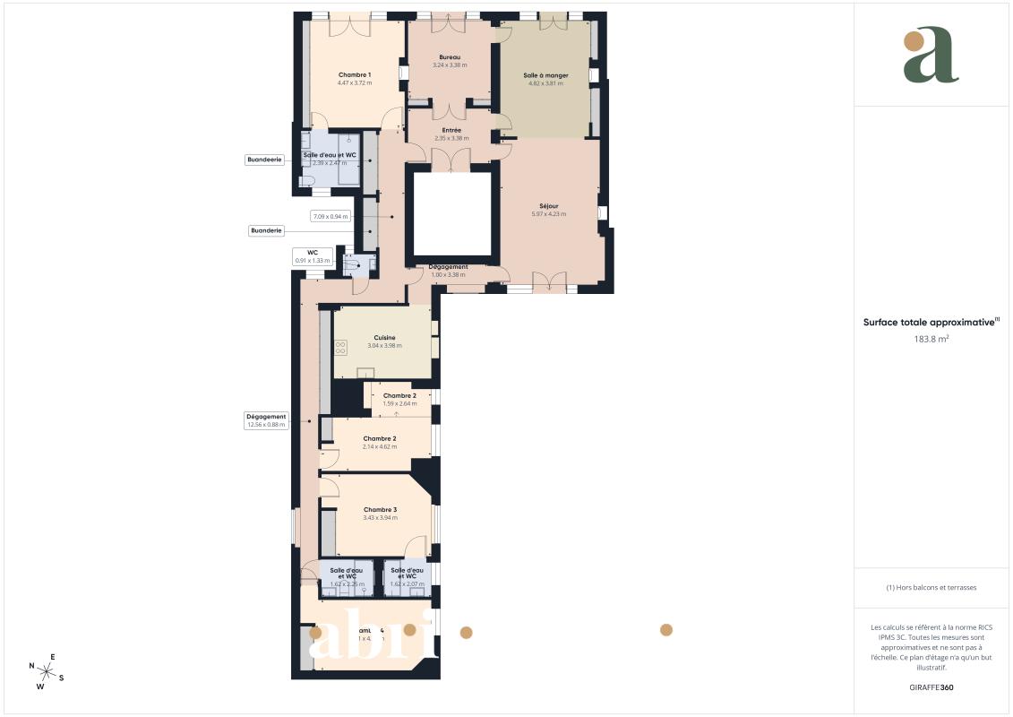 Floor plan of a 189 m² family apartment in Saint-Mandé with 7 rooms.