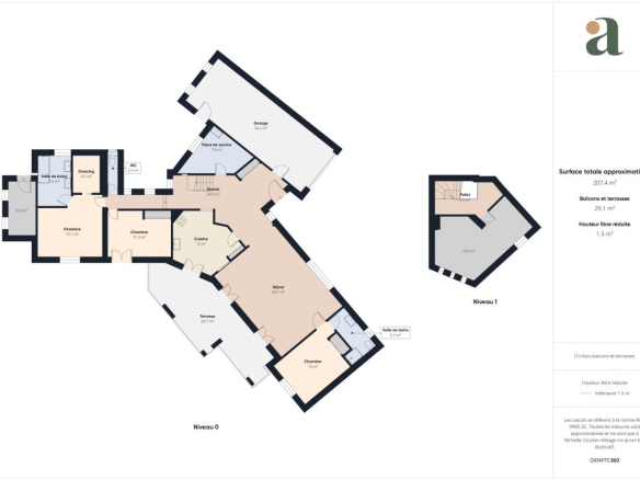 Plan de la villa d'architecte rénovée de 155 m² avec piscine naturelle à Cheval-Blanc.